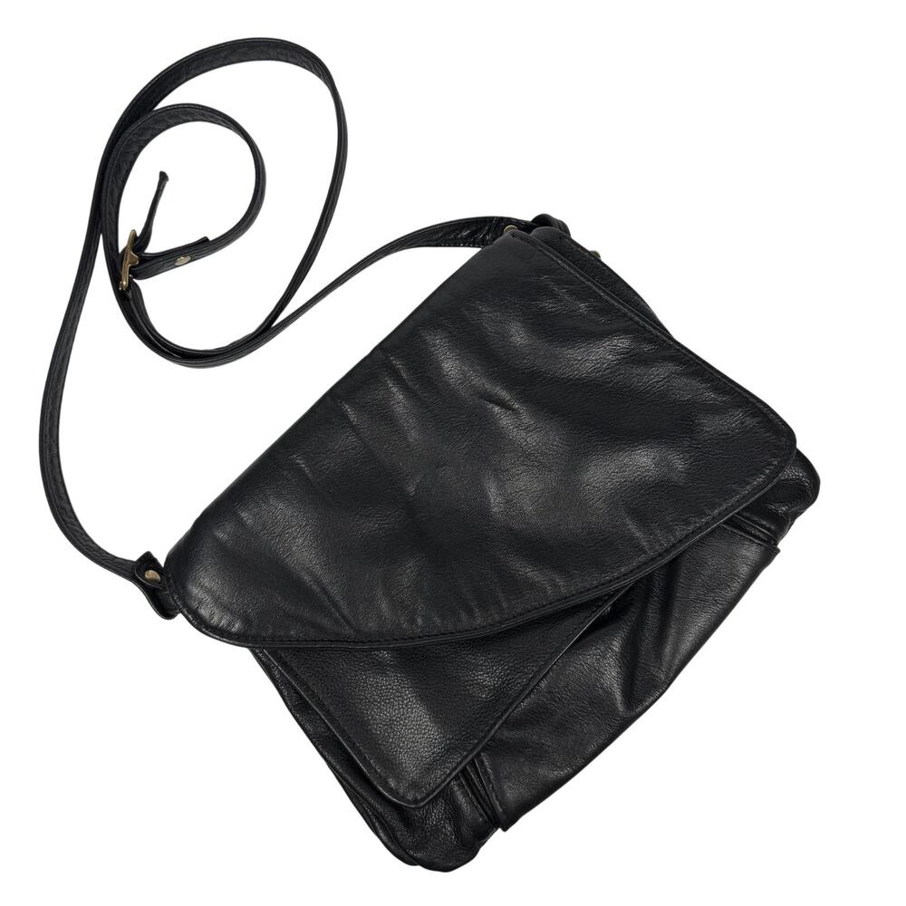 Vintage Victoria Leather Co Crossbody Bag Womens Medium Black Leather USA Flap